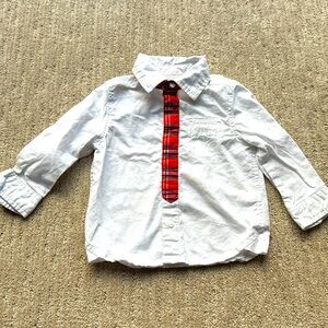 Baby Boy White Button Down with Red Plaid Strip Shirt - 12 months